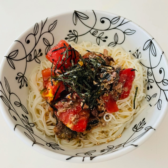 トマトとオイサーのわさび風味❤️そうめん